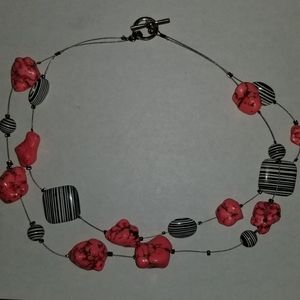 Necklace Howlite Faux Pink Turquoise Black Wire